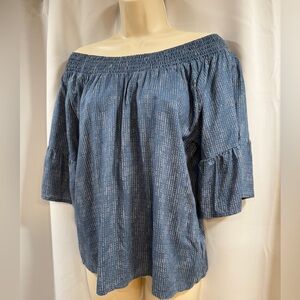 Prana Blue patterned Smocked Tencel Blouse size Medium